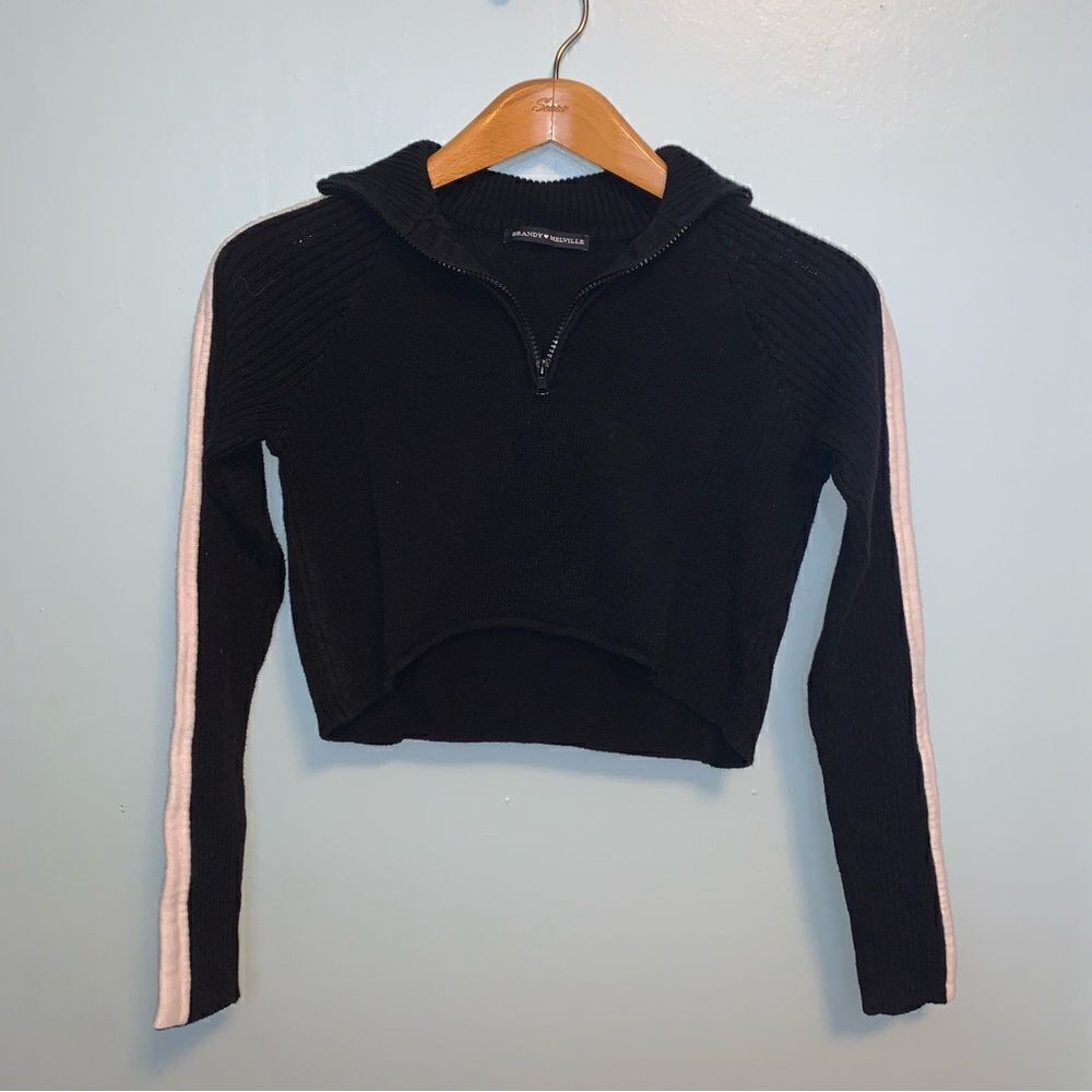 Brandy Melville Cropped Ribbed Sweater 3/4 zip